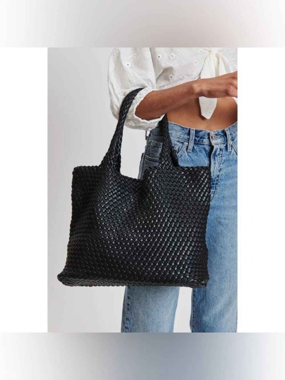 Black Woven Tote Bag - Classic Women's Handbag